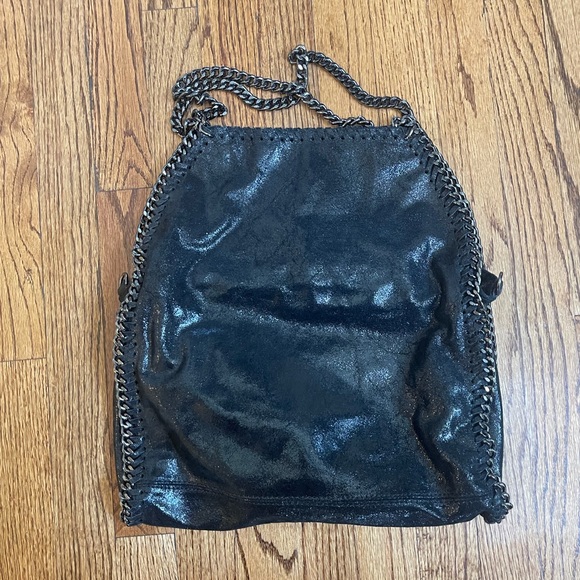 Genuine Leather Italian Inspired By Stella McCarthy Shimmery Black Tote Bag - Picture 5 of 10